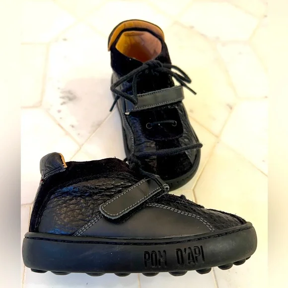 POM D’API Walk Basket Velcro Black Toddler Booties Size EUR23 US7 - Picture 4 of 9